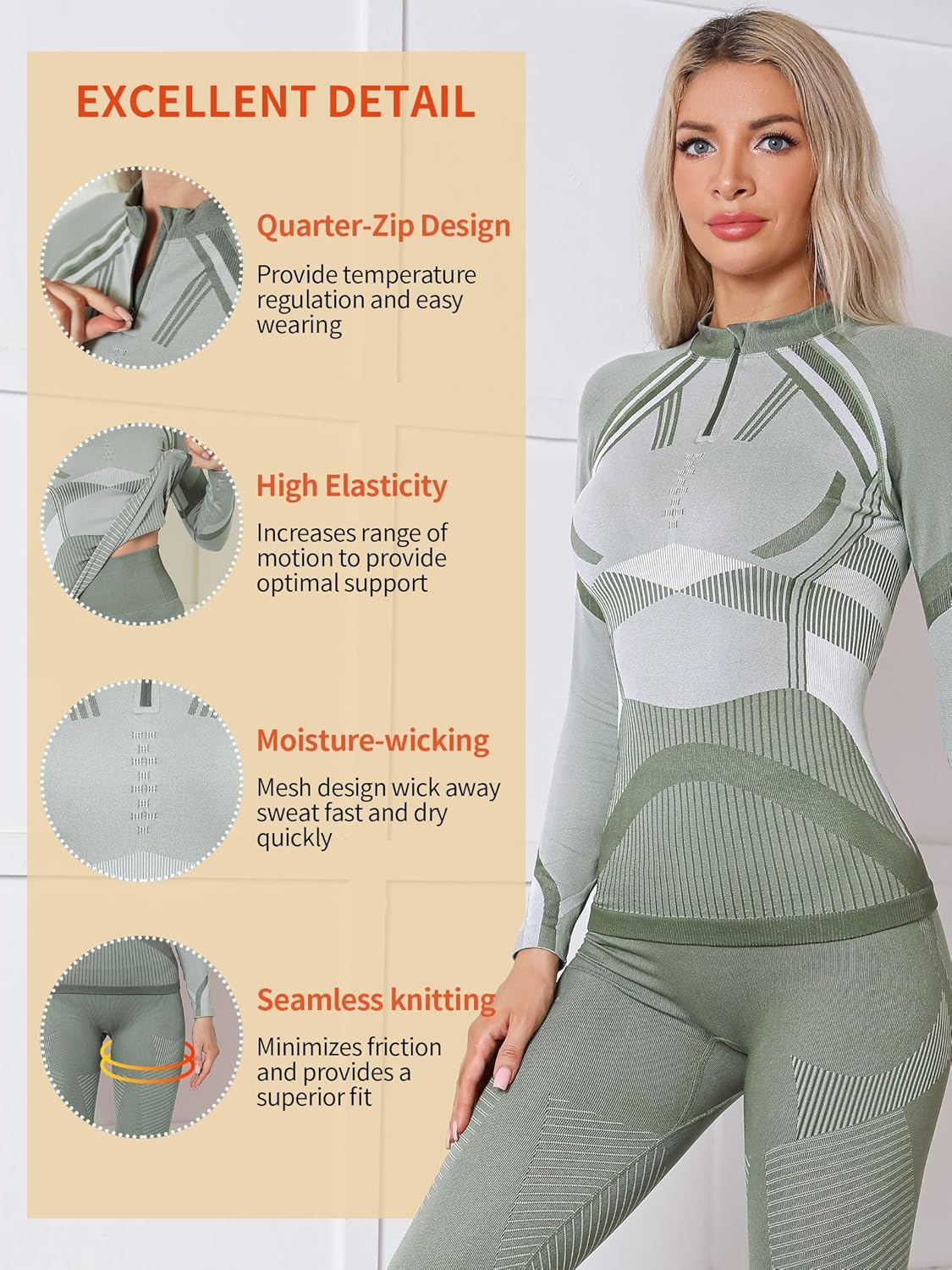 ATTRACO Thermal Underwear Sets Half Zip women - Warm Durable