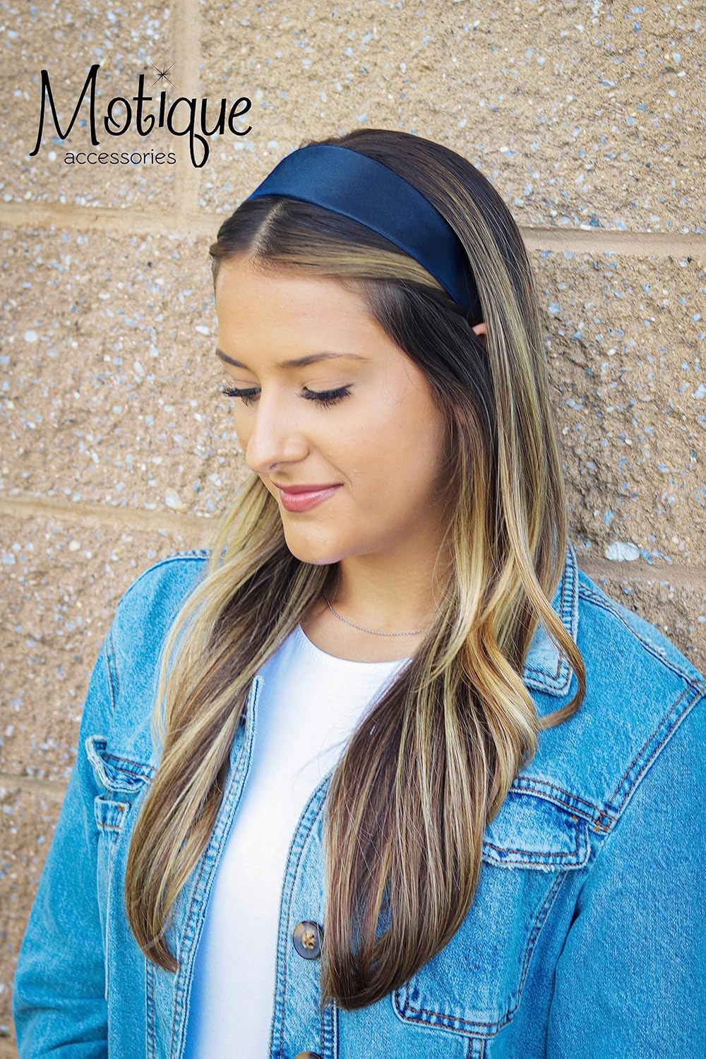 Girls 2 Inch Satin Headband Navy