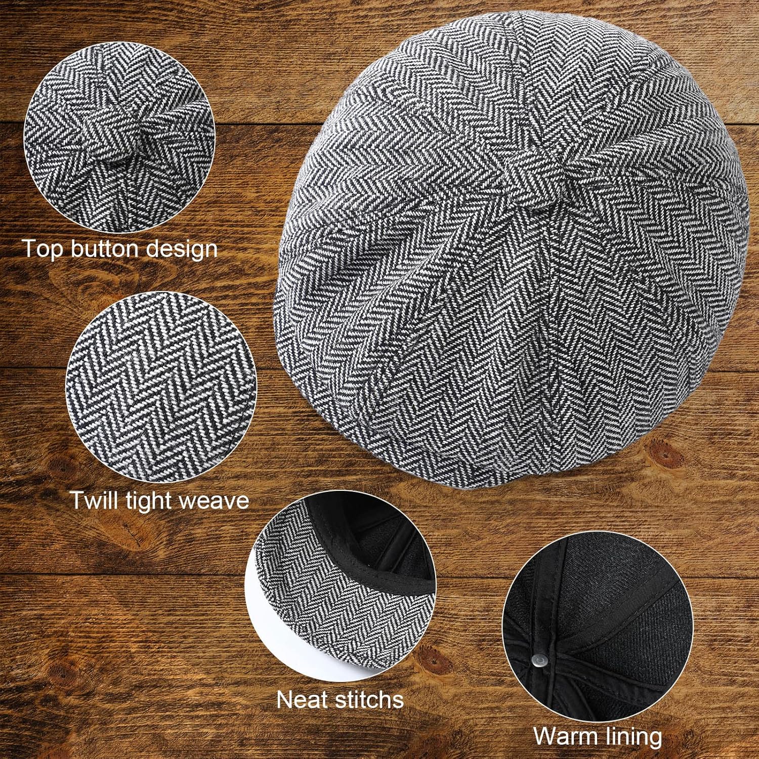 Classic Boys Herringbone Pattern Newsboy Hats