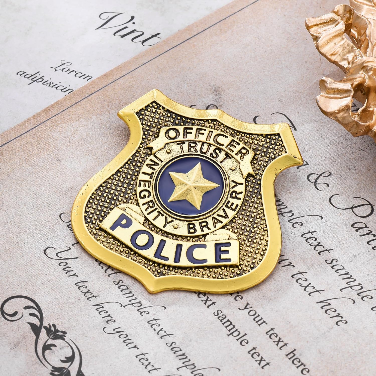 Medsor Police Badge Pin for Women Gold Plated Authentic Design