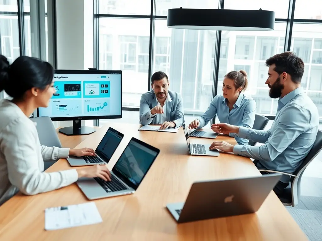 An image showing a business team implementing digital tools in their workflow, highlighting the integration of technology into daily operations.
